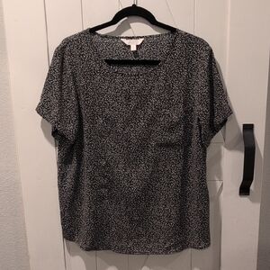 Lauren Conrad Short Sleeve Blouse Black White Speckled Size Large